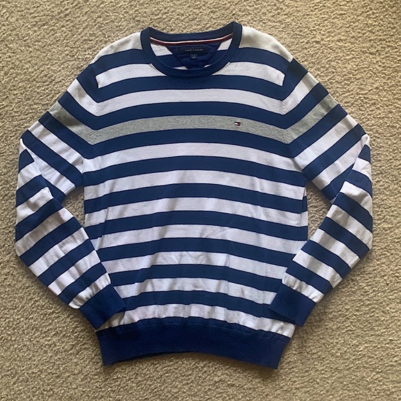 Tommy Hilfiger Blue, White, and Grey Striped Sweater - Picture 1 of 2